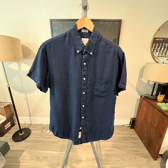 J.Crew - SS Linen Button Up Shirt - Navy - Picture 1 of 6
